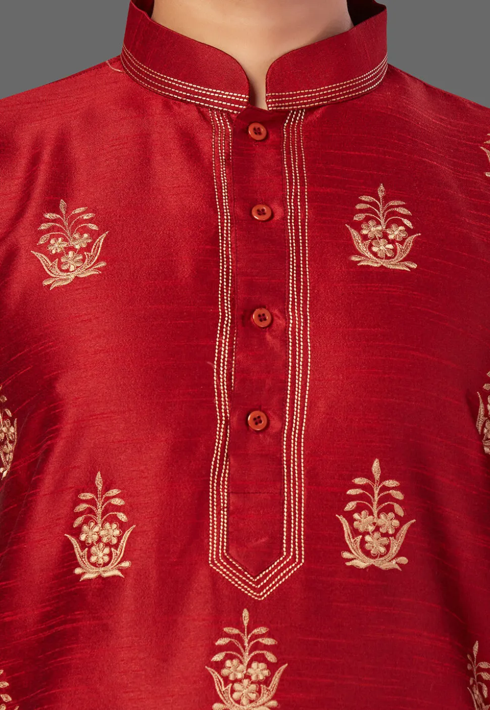 Embroidered Art Silk Kurta Set in Maroon
