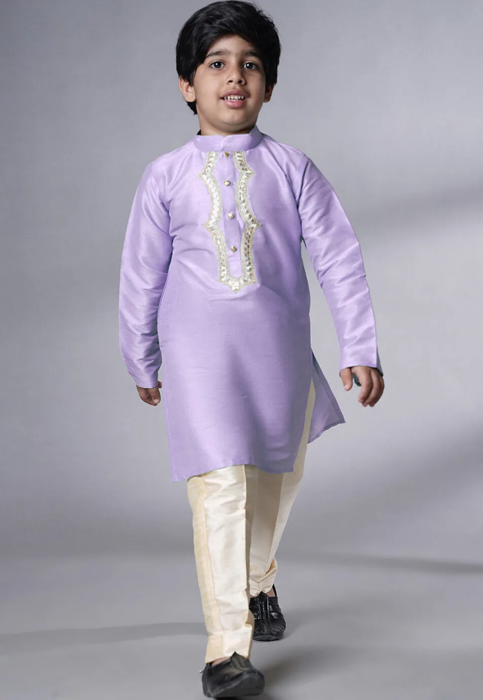 Embroidered Art Silk Kurta Set in Light Purple