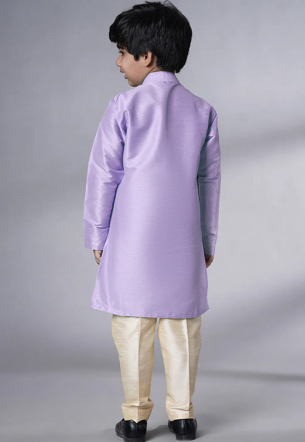 Embroidered Art Silk Kurta Set in Light Purple