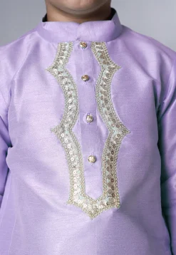 Embroidered Art Silk Kurta Set in Light Purple