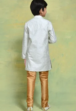 Embroidered Art Silk Kurta Set in White