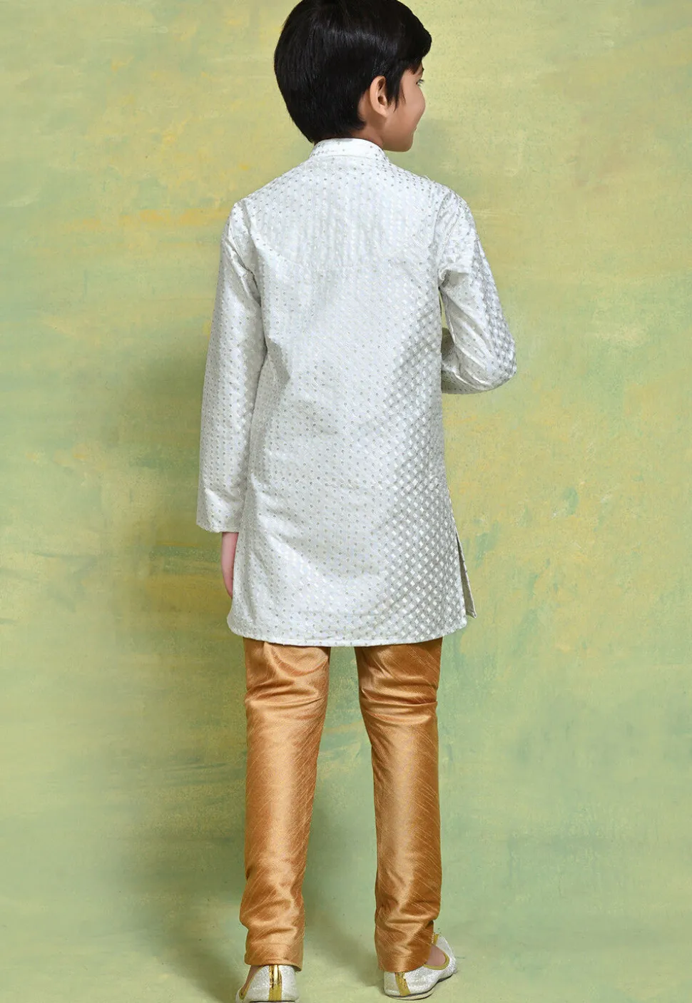 Embroidered Art Silk Kurta Set in White