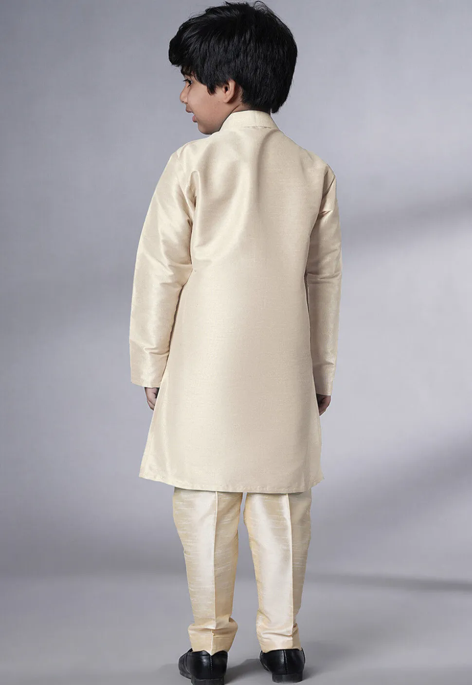 Embroidered Art Silk Kurta Set in Cream