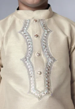 Embroidered Art Silk Kurta Set in Cream