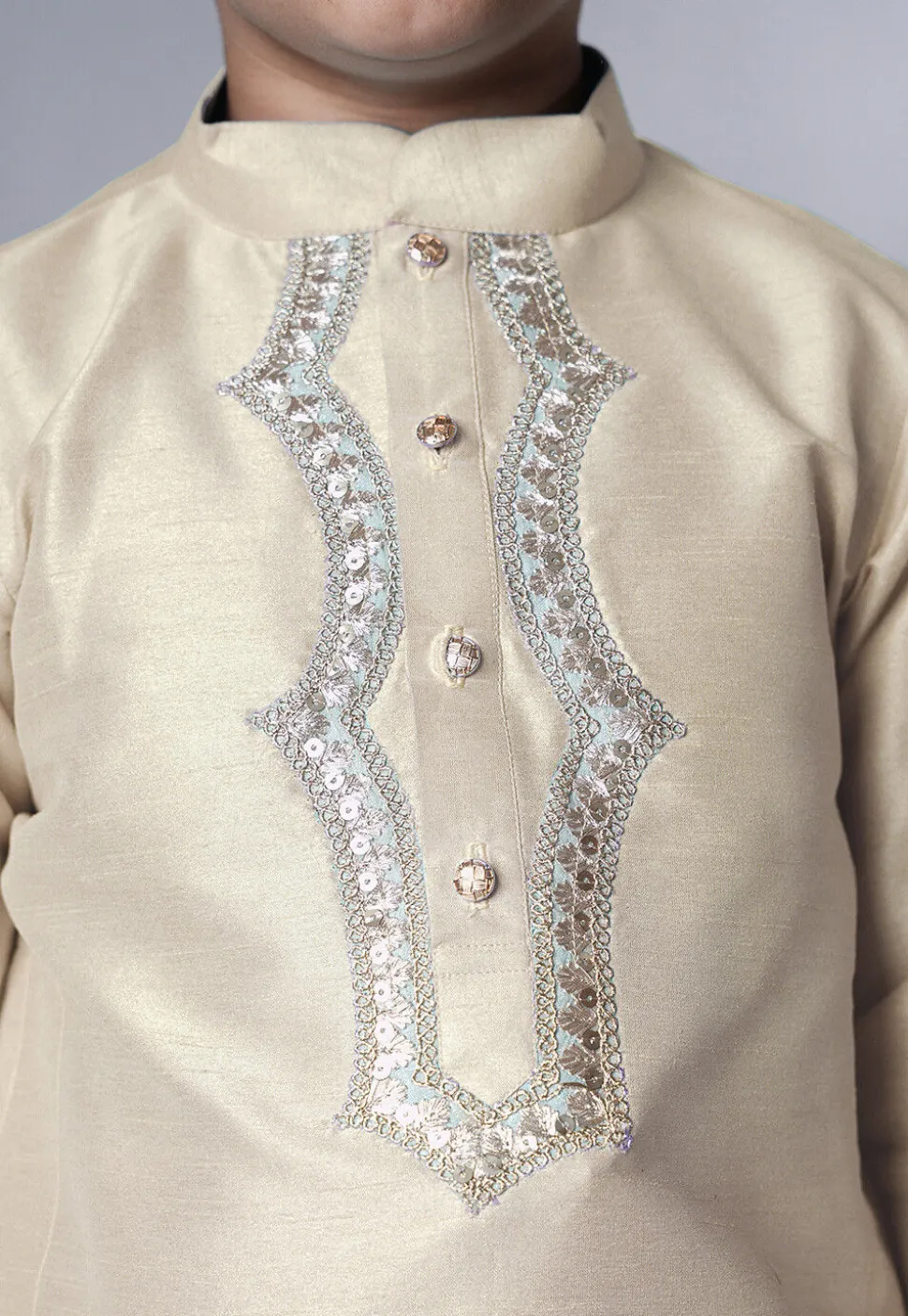 Embroidered Art Silk Kurta Set in Cream