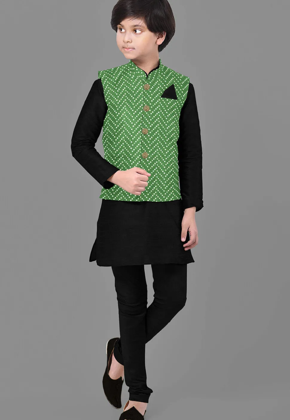 Embroidered Art Silk Kurta Set in Black