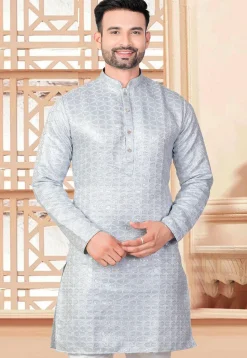 Embroidered Art Silk Kurta in Light Blue