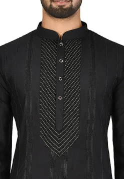 Embroidered Art Silk Kurta Set in Black