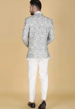 Embroidered Art Silk Kurta Set in White