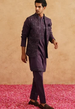 Embroidered Art Silk Kurta Set in Violet