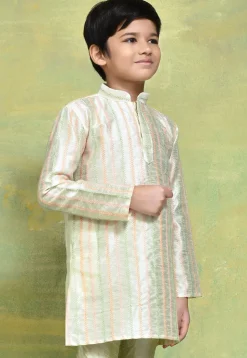 Embroidered Art Silk Kurta in Light Beige