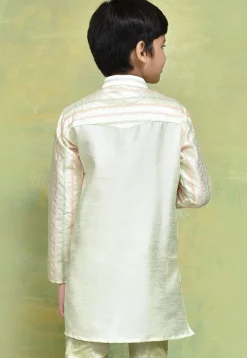Embroidered Art Silk Kurta in Light Beige
