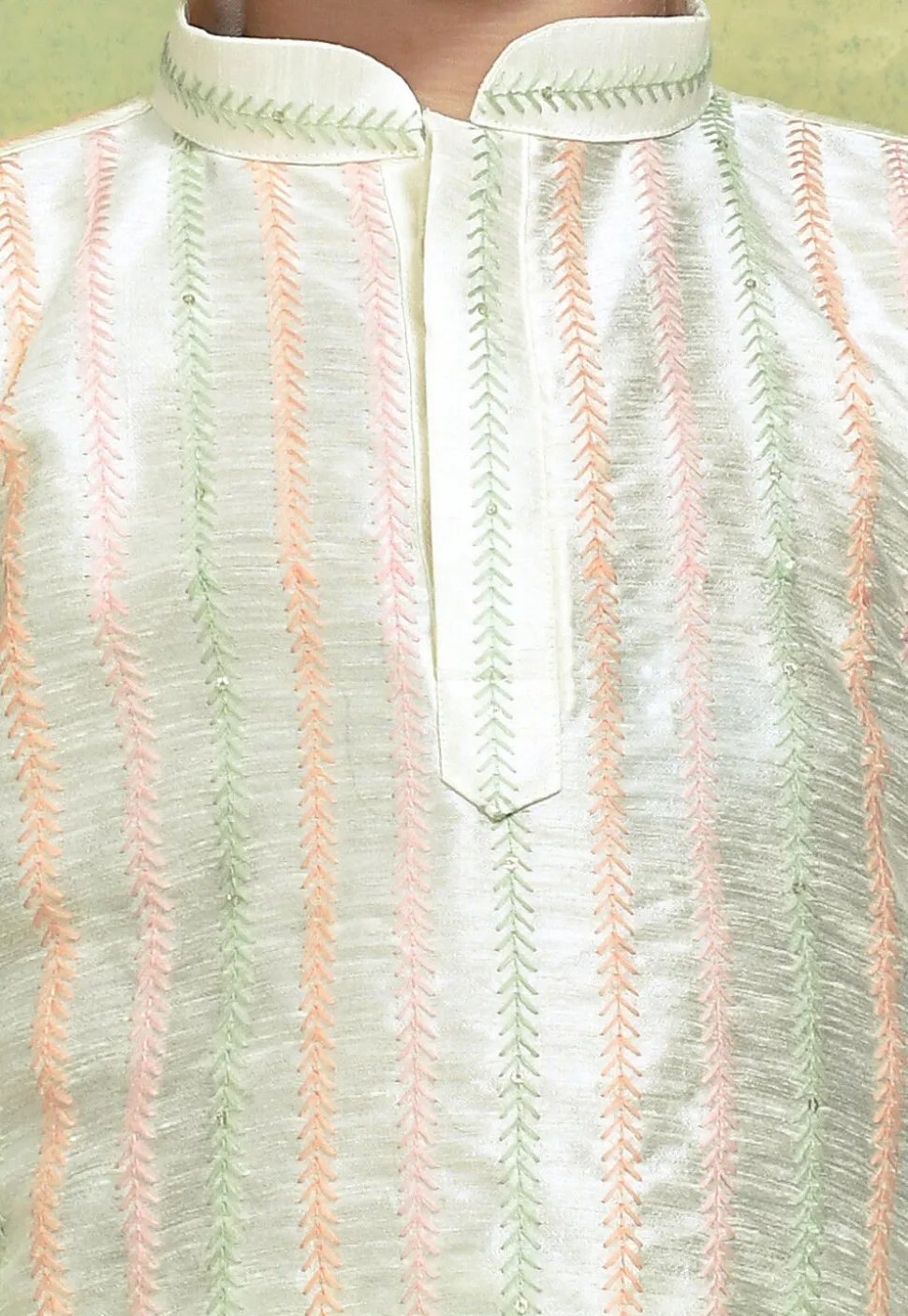 Embroidered Art Silk Kurta in Light Beige