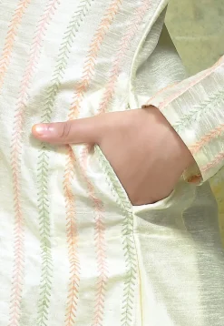 Embroidered Art Silk Kurta in Light Beige