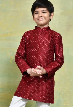 Embroidered Art Silk Kurta in Maroon
