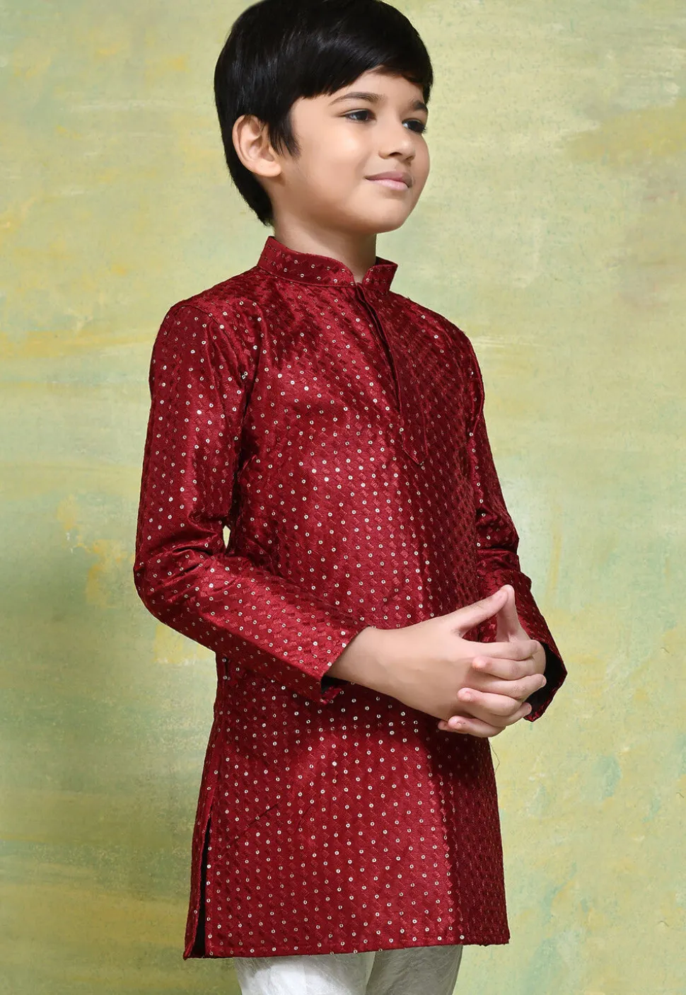 Embroidered Art Silk Kurta in Maroon