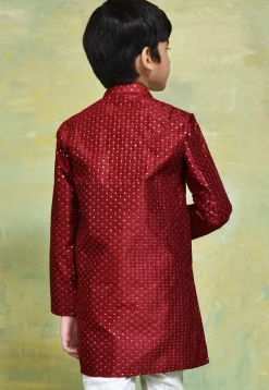 Embroidered Art Silk Kurta in Maroon
