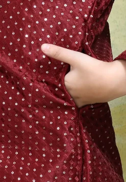 Embroidered Art Silk Kurta in Maroon