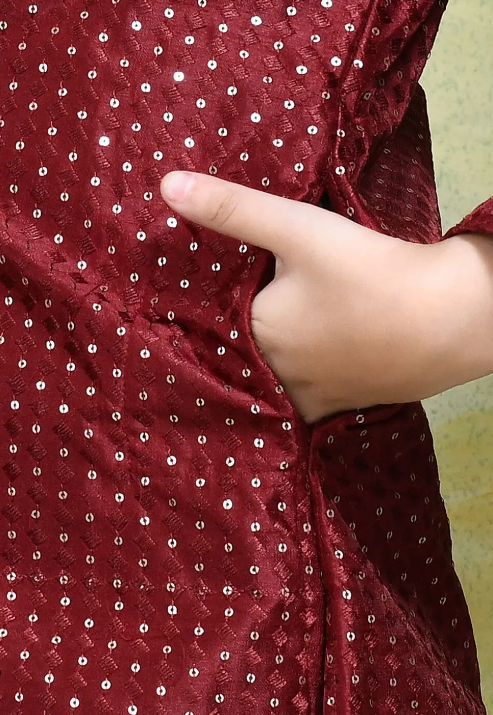 Embroidered Art Silk Kurta in Maroon