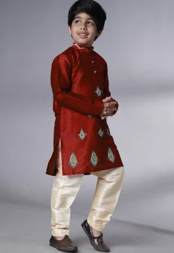 Embroidered Art Silk Kurta Set in Maroon