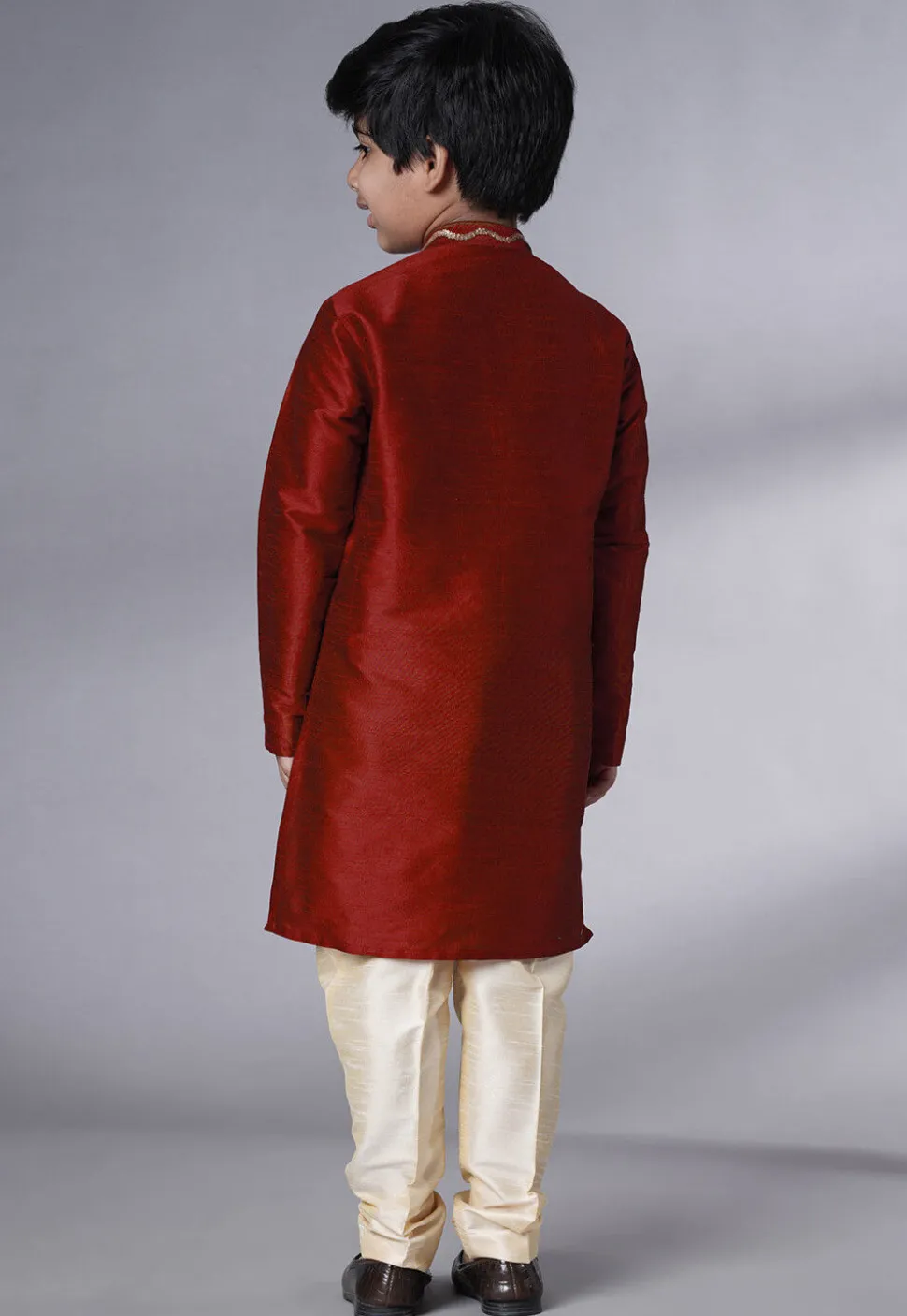 Embroidered Art Silk Kurta Set in Maroon