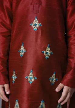 Embroidered Art Silk Kurta Set in Maroon