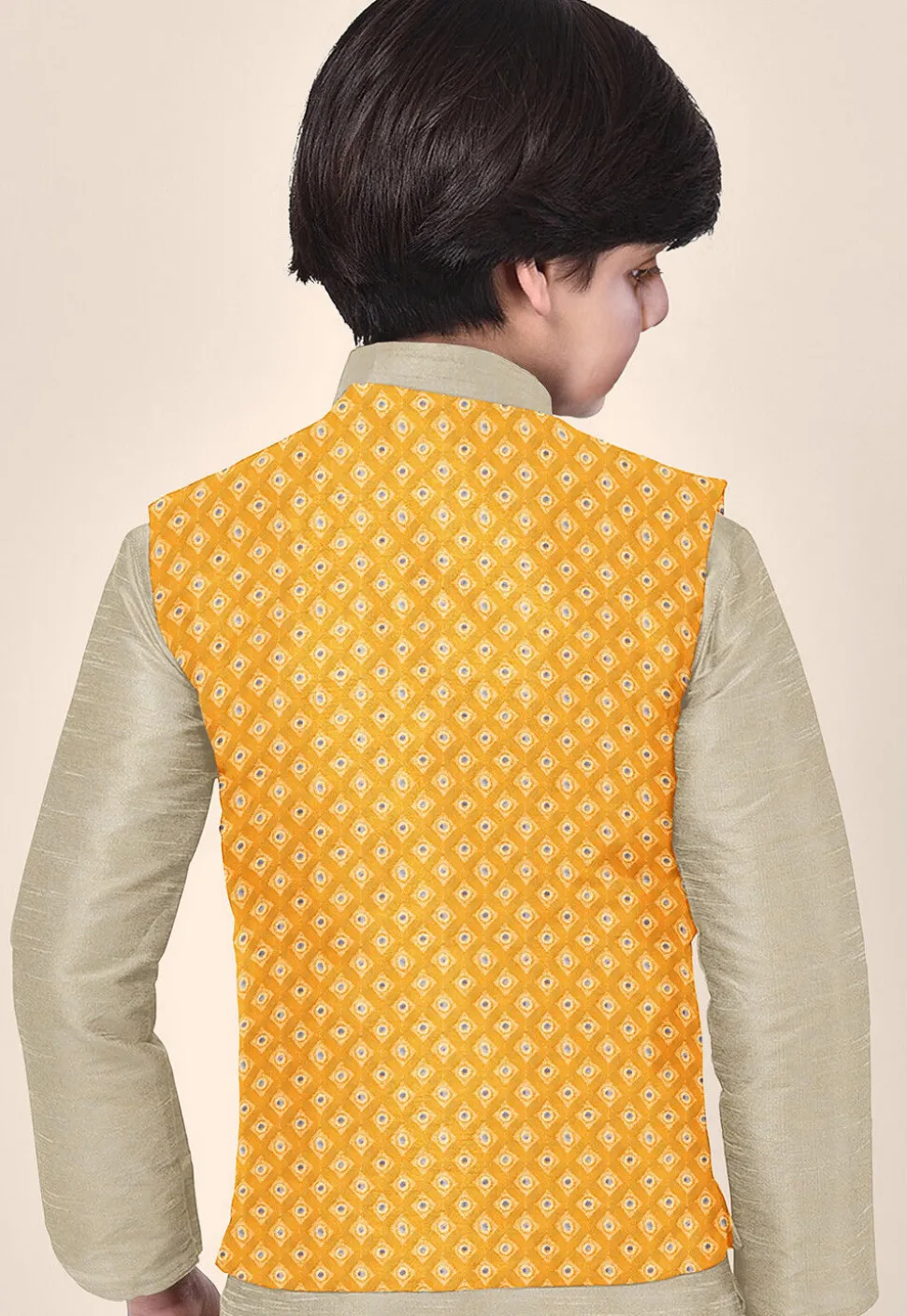 Embroidered Art Silk Kurta Set in Beige