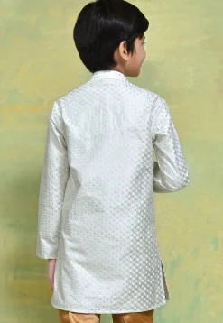 Embroidered Art Silk Kurta in Off White