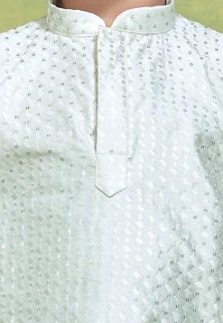 Embroidered Art Silk Kurta in Off White