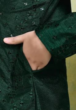 Embroidered Art Silk Kurta Set in Dark Green