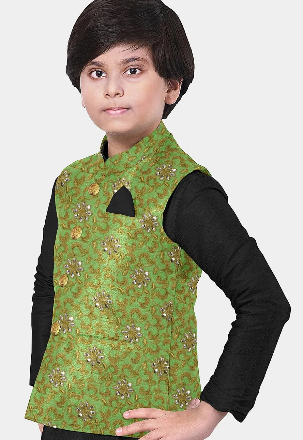 Embroidered Art Silk Kurta Set in Black