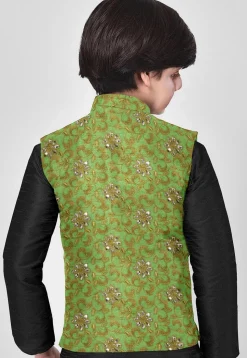 Embroidered Art Silk Kurta Set in Black