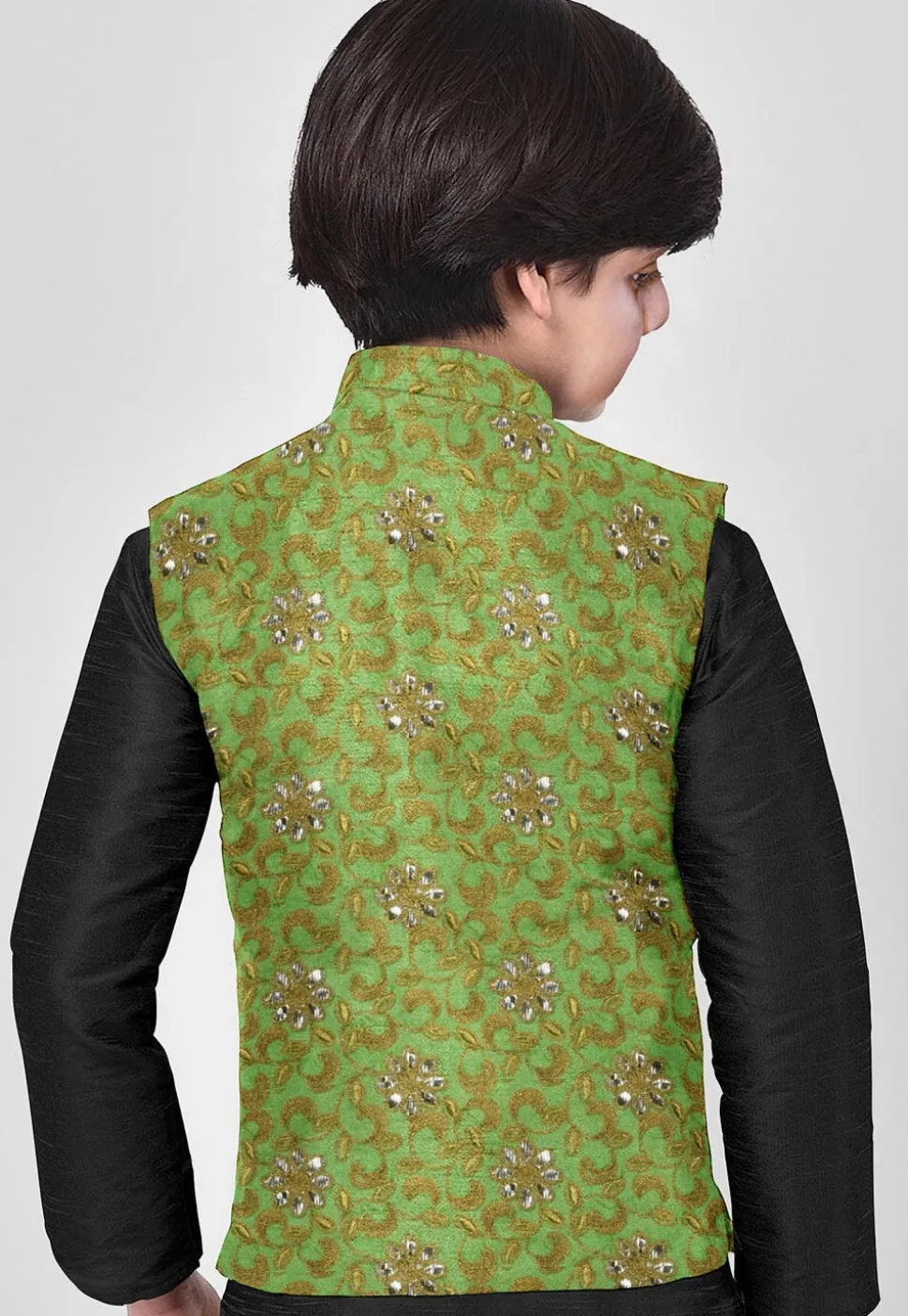 Embroidered Art Silk Kurta Set in Black