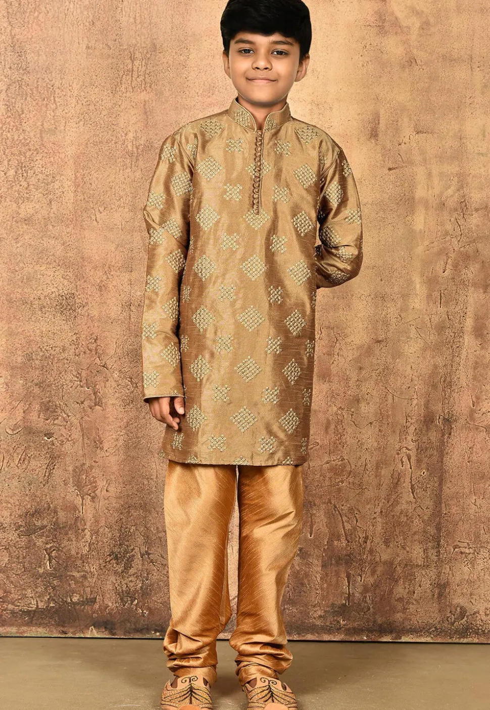 Embroidered Art Silk Kurta in Dark Beige
