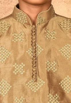 Embroidered Art Silk Kurta in Dark Beige