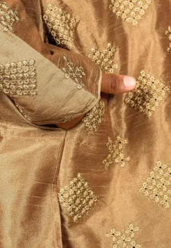 Embroidered Art Silk Kurta in Dark Beige