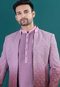 Embroidered Art Silk Kurta Set in Shaded Purple