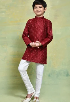 Embroidered Art Silk Kurta Set in Maroon