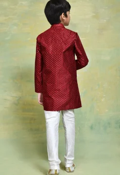 Embroidered Art Silk Kurta Set in Maroon