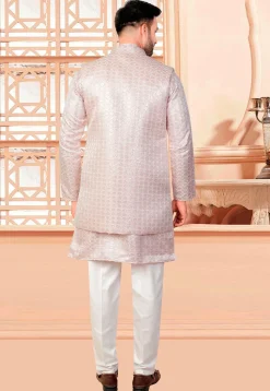 Embroidered Art Silk Kurta Set in Peach