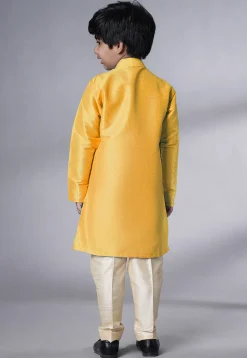 Embroidered Art Silk Kurta Set in Yellow