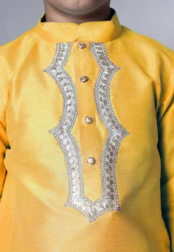 Embroidered Art Silk Kurta Set in Yellow
