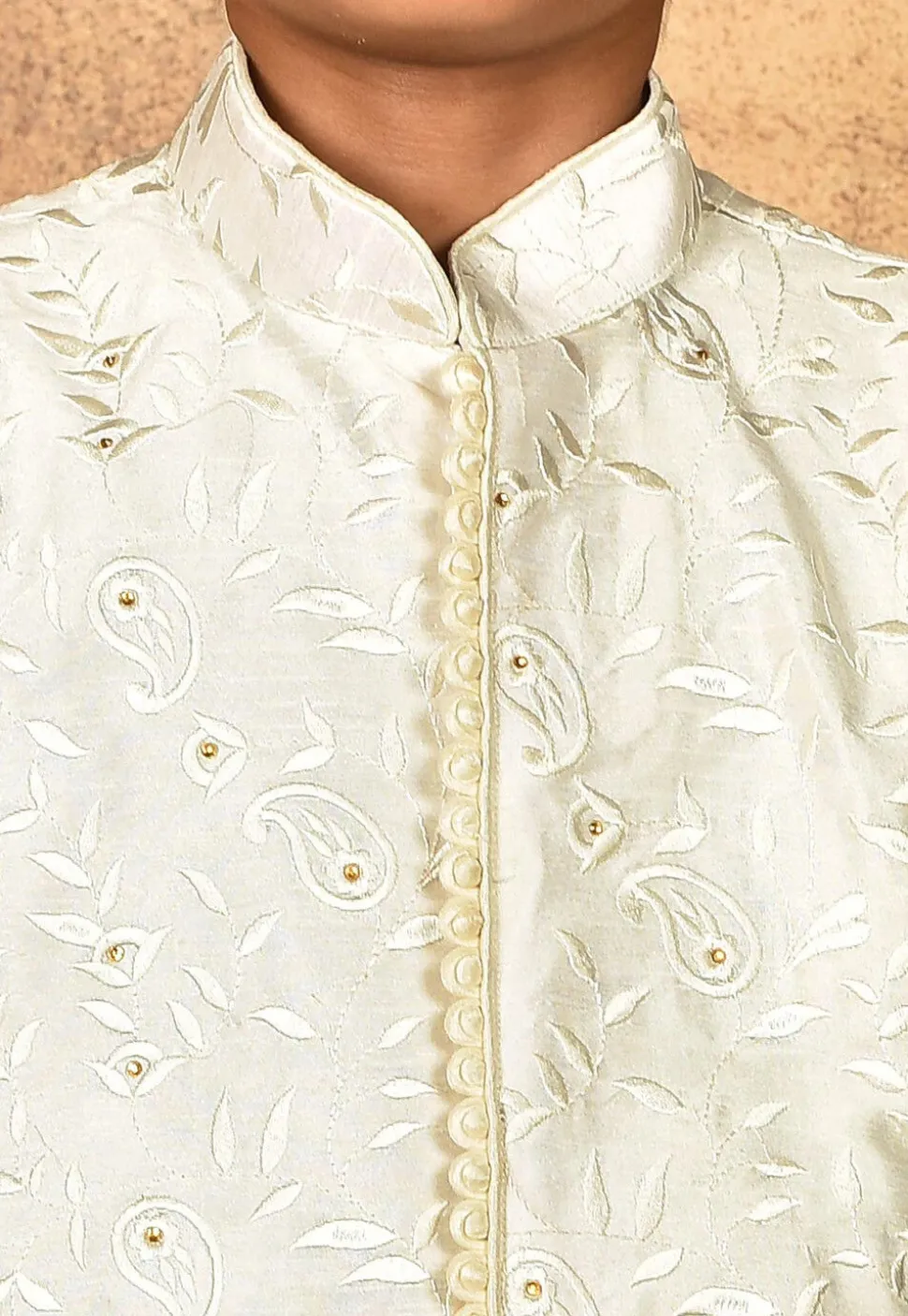 Embroidered Art Silk Kurta in Off White