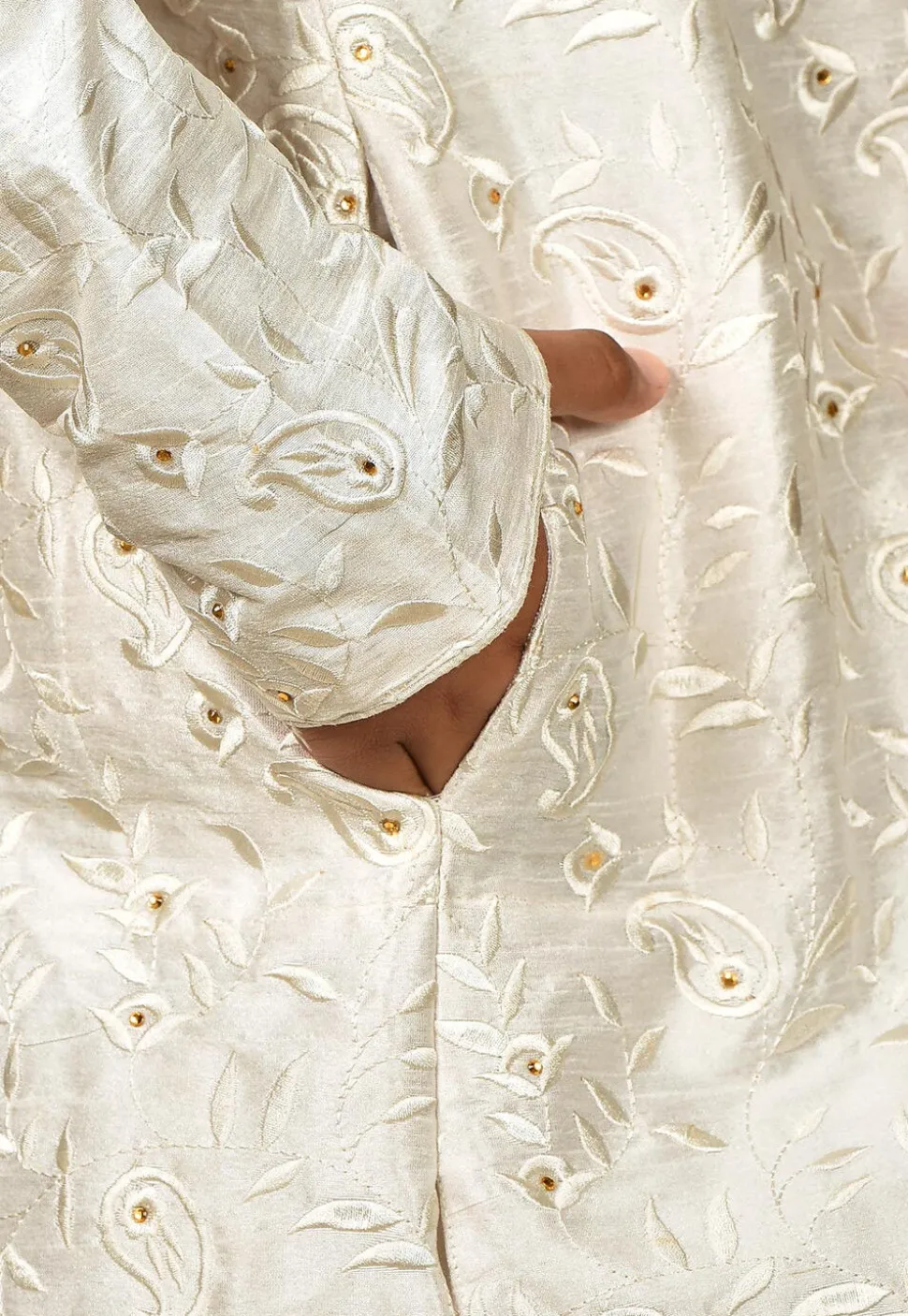 Embroidered Art Silk Kurta in Off White