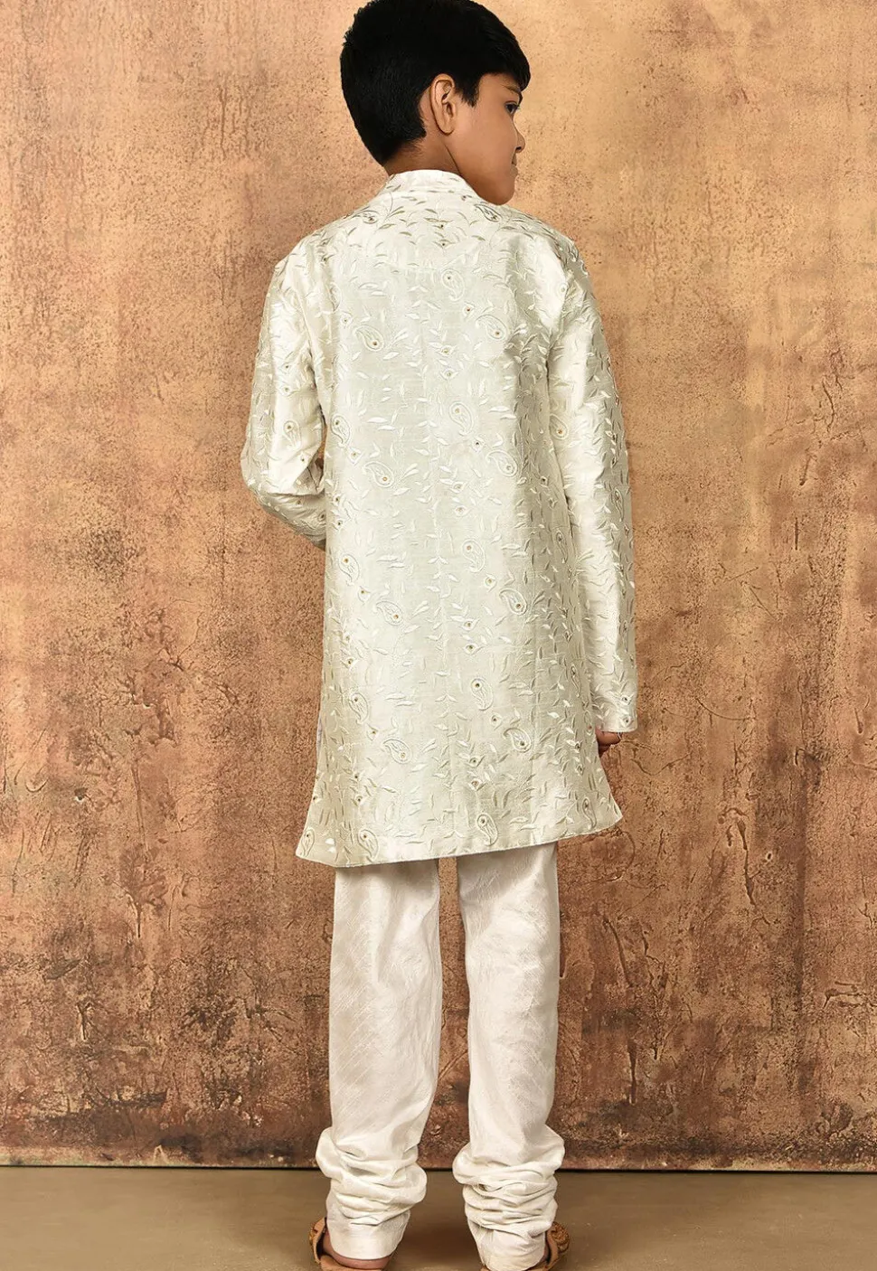Embroidered Art Silk Kurta in Off White
