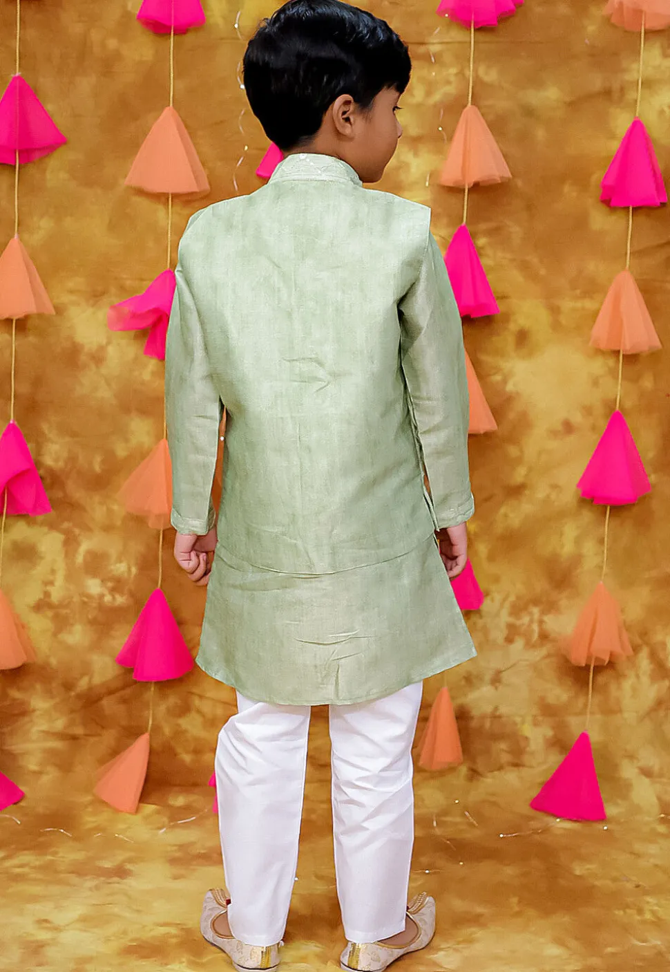 Embroidered Art Silk Kurta Set in Pastel Green