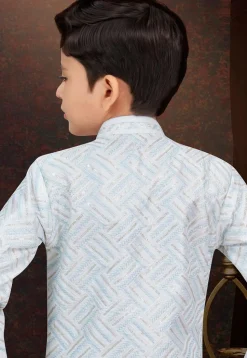 Embroidered Art Silk Layered Sherwani in Off White