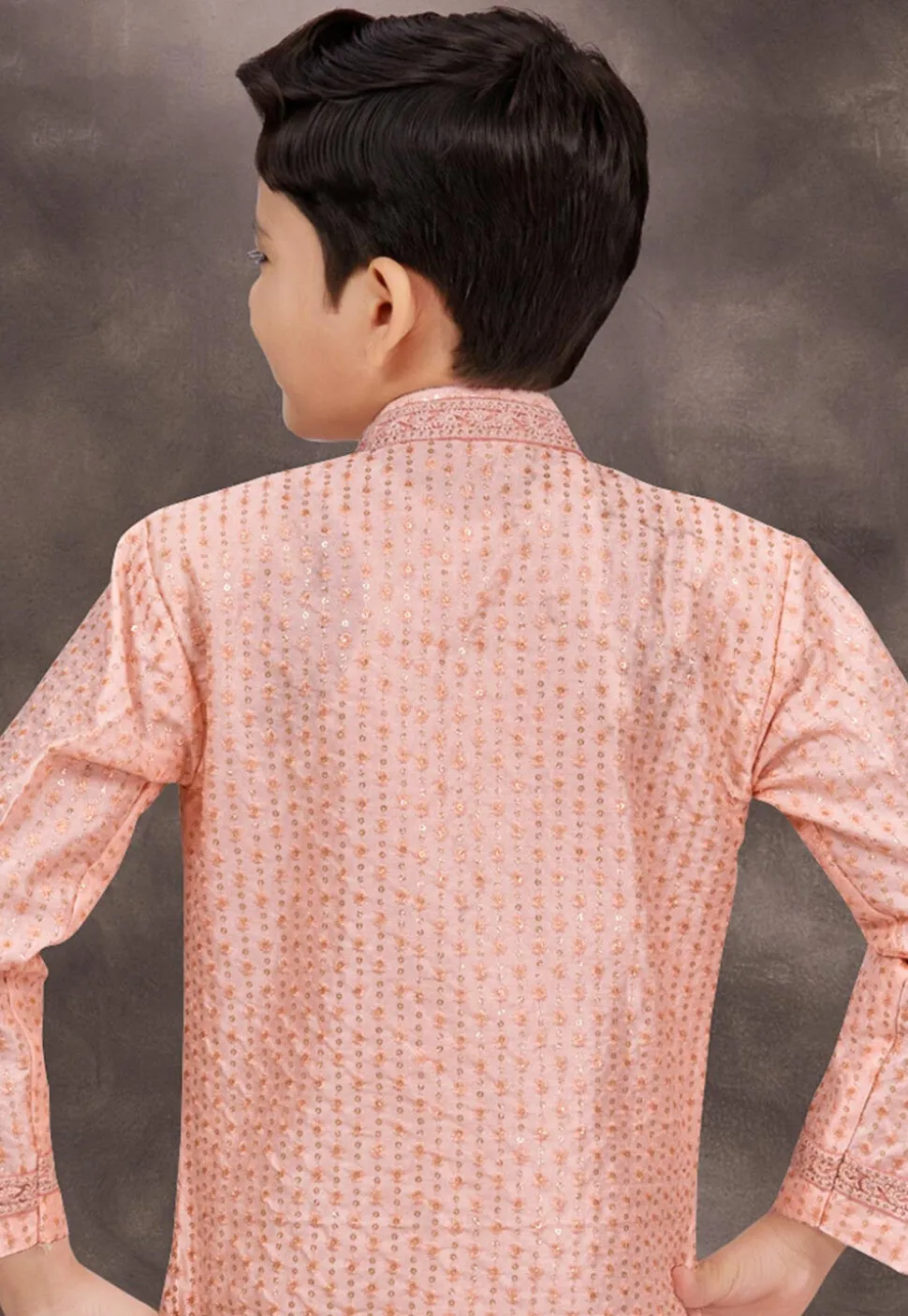 Embroidered Art Silk Layered Sherwani in Peach