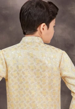 Embroidered Art Silk Layered Sherwani in Yellow