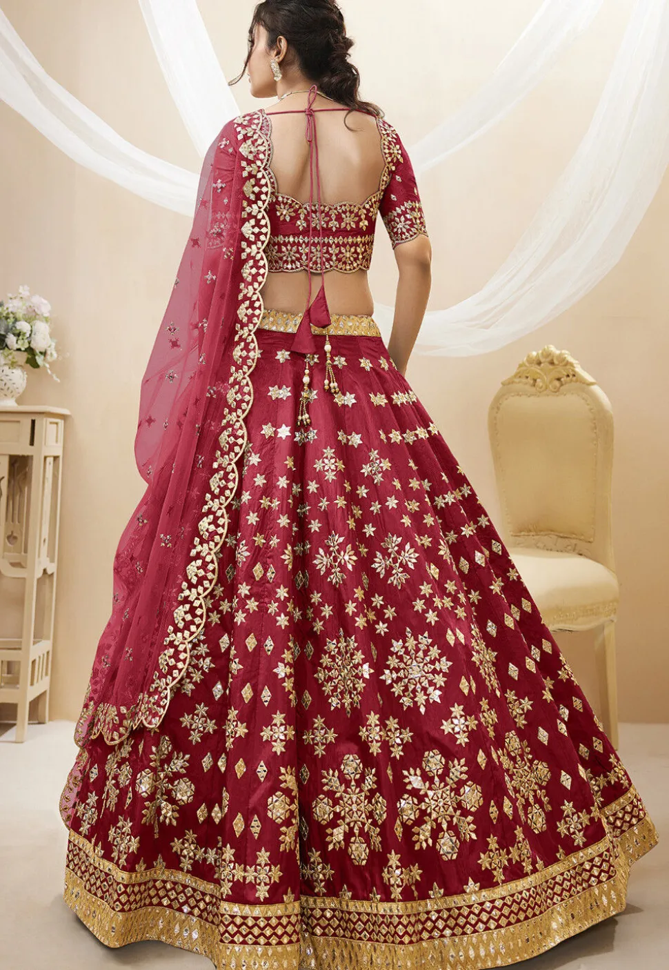 Embroidered Art Silk Lehenga in Maroon